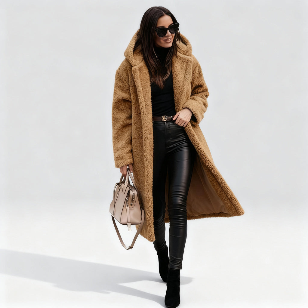 Stylish Long Plush Fleece Coat for Women