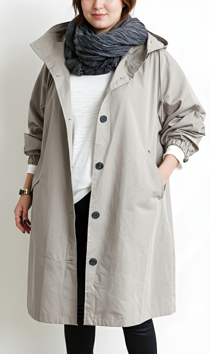 Women's Plus Size Hooded Trench Coat