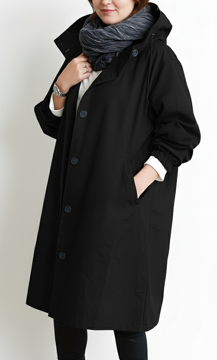 Women's Plus Size Hooded Trench Coat