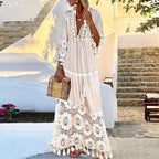 Boho Chic Lace and Fringe Maxi Dress