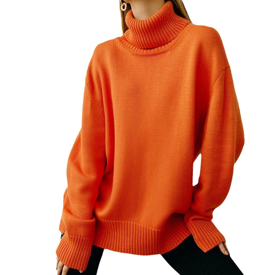 Basic Knit Oversized Turtleneck Sweater for Women