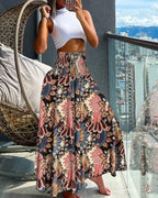 Chic High-Waisted A-Line Skirt with Elastic Waist and Elegant Flow